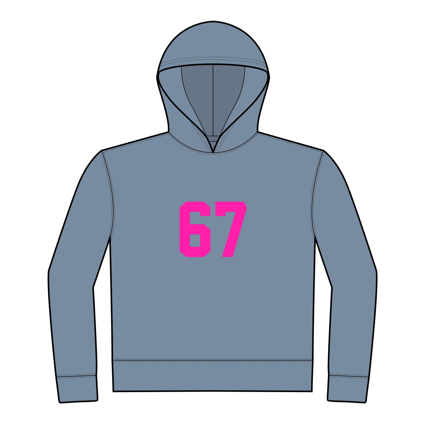 Youth Hoodie - BOLD Pink 67 Meme Design, no front pockets,