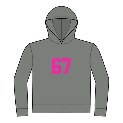 Youth Hoodie - BOLD Pink 67 Meme Design, no front pockets,