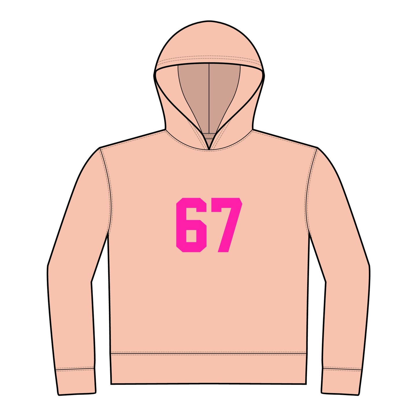 Youth Hoodie - BOLD Pink 67 Meme Design, no front pockets,