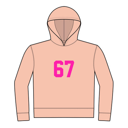 Youth Hoodie - BOLD Pink 67 Meme Design, no front pockets,