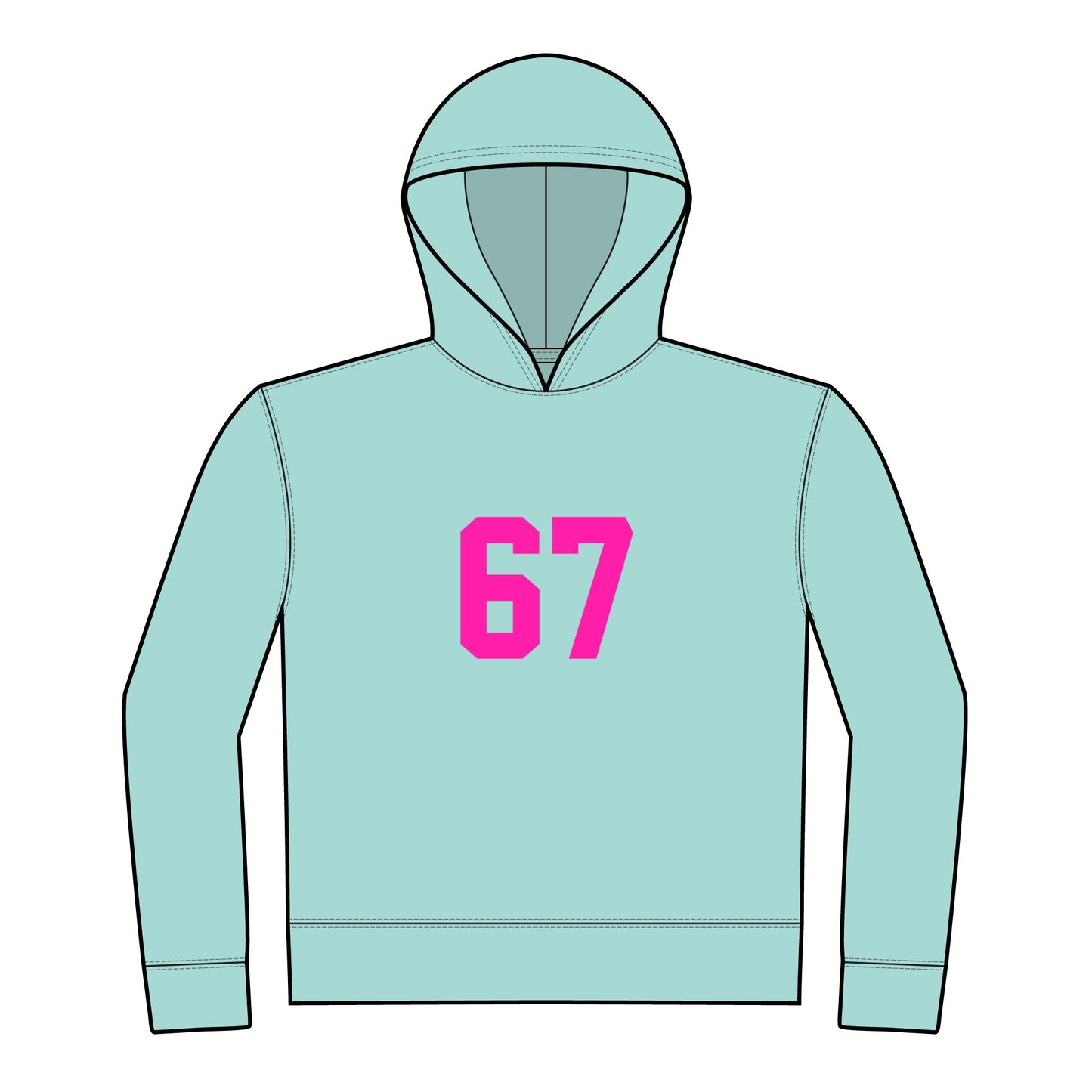 Youth Hoodie - BOLD Pink 67 Meme Design, no front pockets,