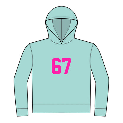 Youth Hoodie - BOLD Pink 67 Meme Design, no front pockets,
