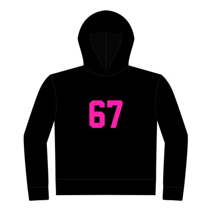 Youth Hoodie - BOLD Pink 67 Meme Design, no front pockets,