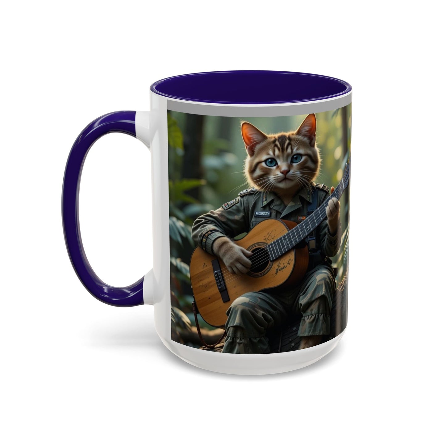 Taza de café con gato tocando la guitarra – Regalo divertido para amantes de la música y los gatos (11 oz y 15 oz)