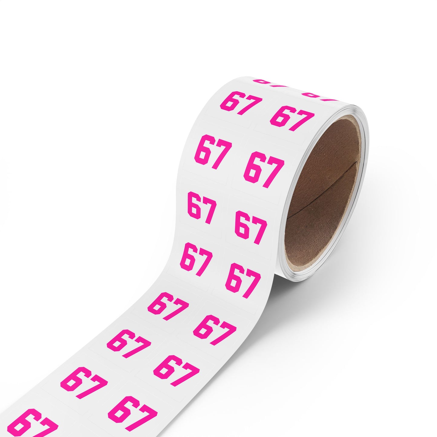 PINK - Number 67 Meme Square Sticker Rolls — Custom Sports Jersey Decal Labels