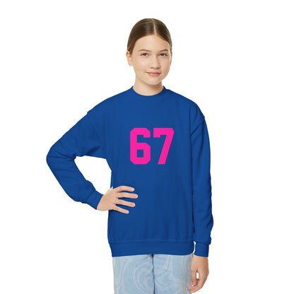 Youth Pink Number 67 Crewneck Sweatshirt, Meme Design