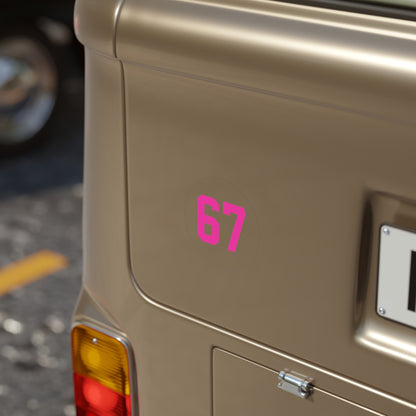 Round Transparent Outdoor Sticker — PINK '67' meme, Number Decal