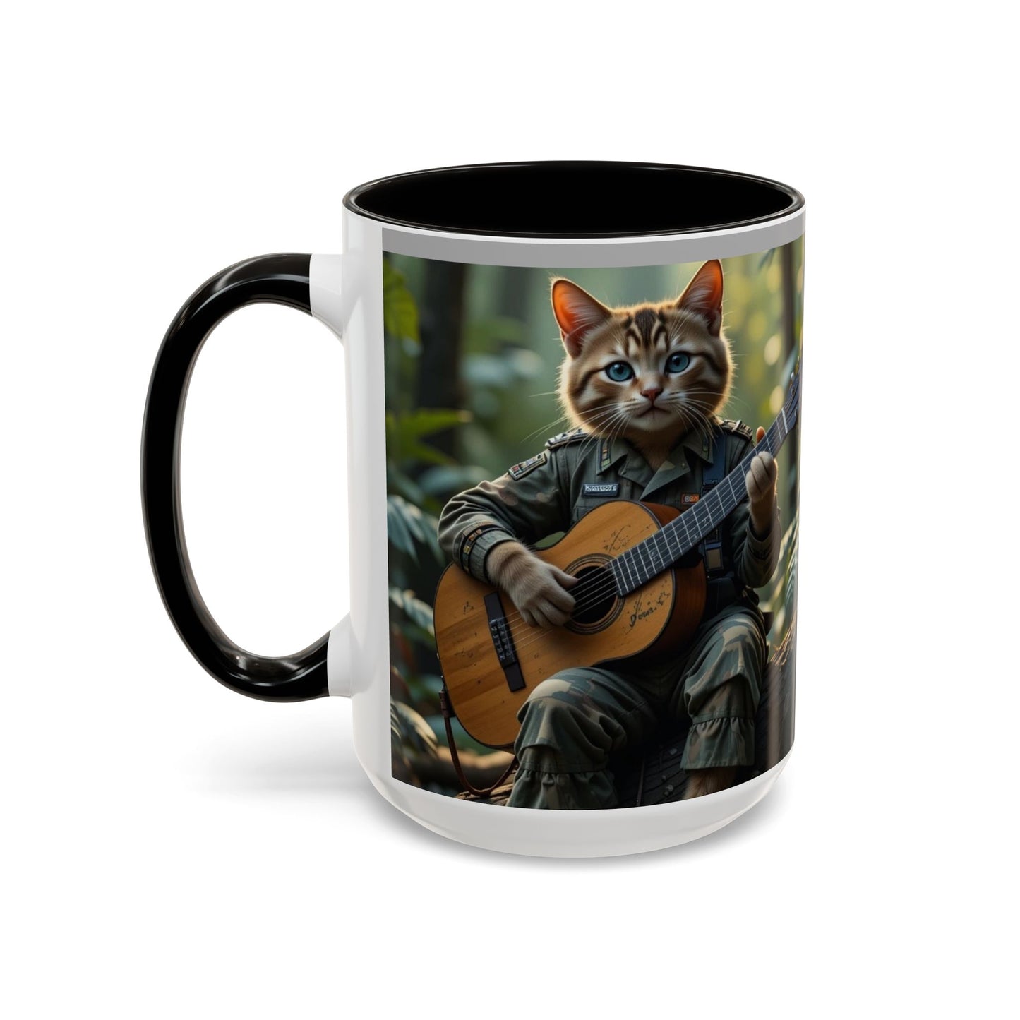 Taza de café con gato tocando la guitarra – Regalo divertido para amantes de la música y los gatos (11 oz y 15 oz)