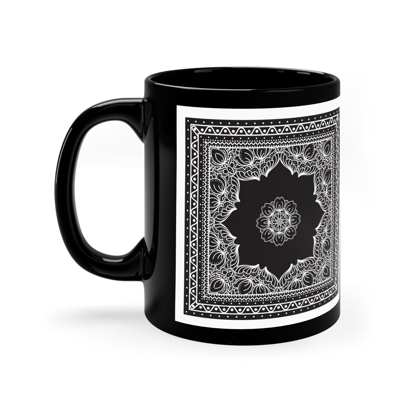 Taza de café con pañuelo estampado cachemir negro – Estilo campestre y occidental