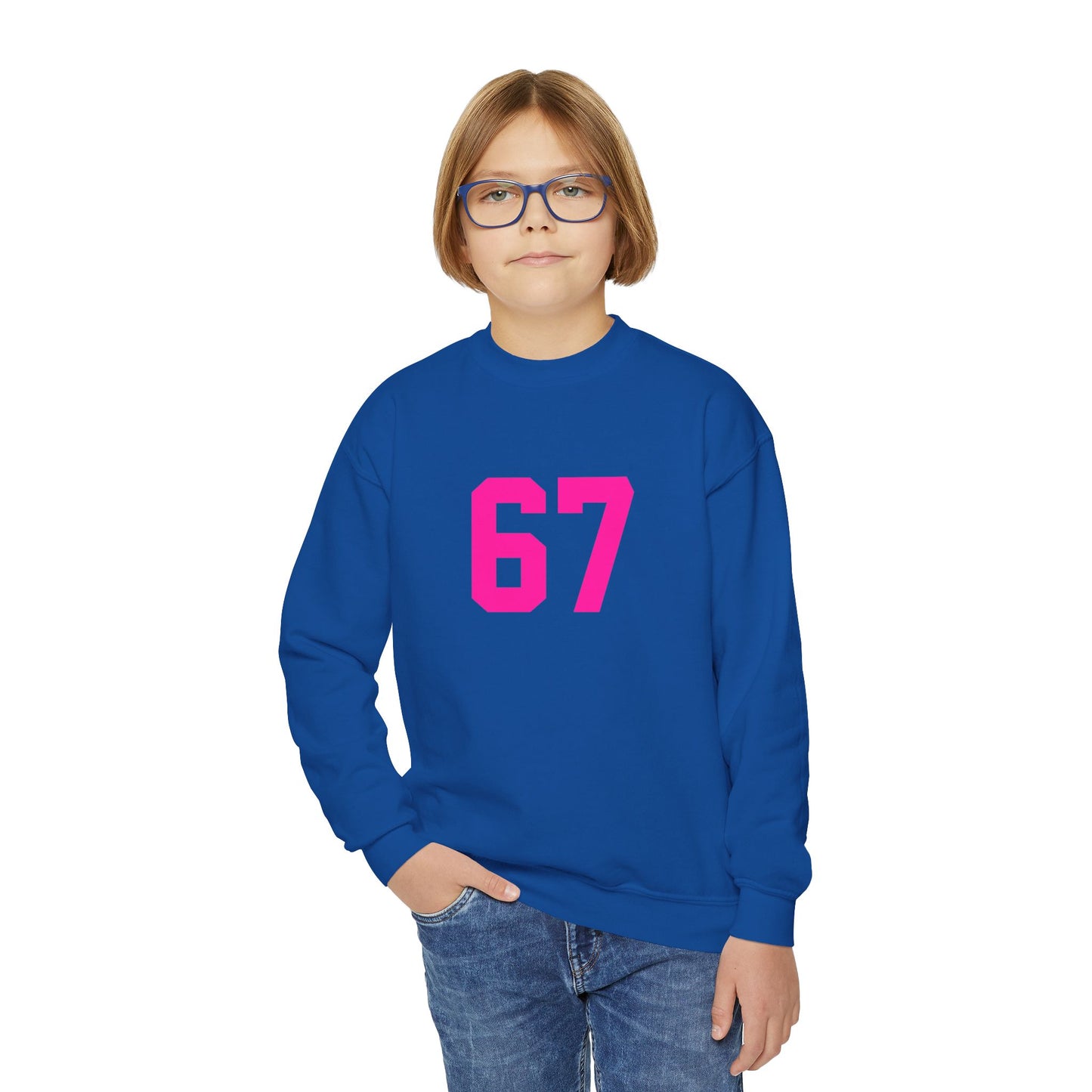 Youth Pink Number 67 Crewneck Sweatshirt, Meme Design