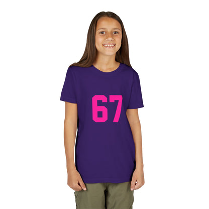 Youth Tee — Bold Pink "67" Number Sports Shirt, meme