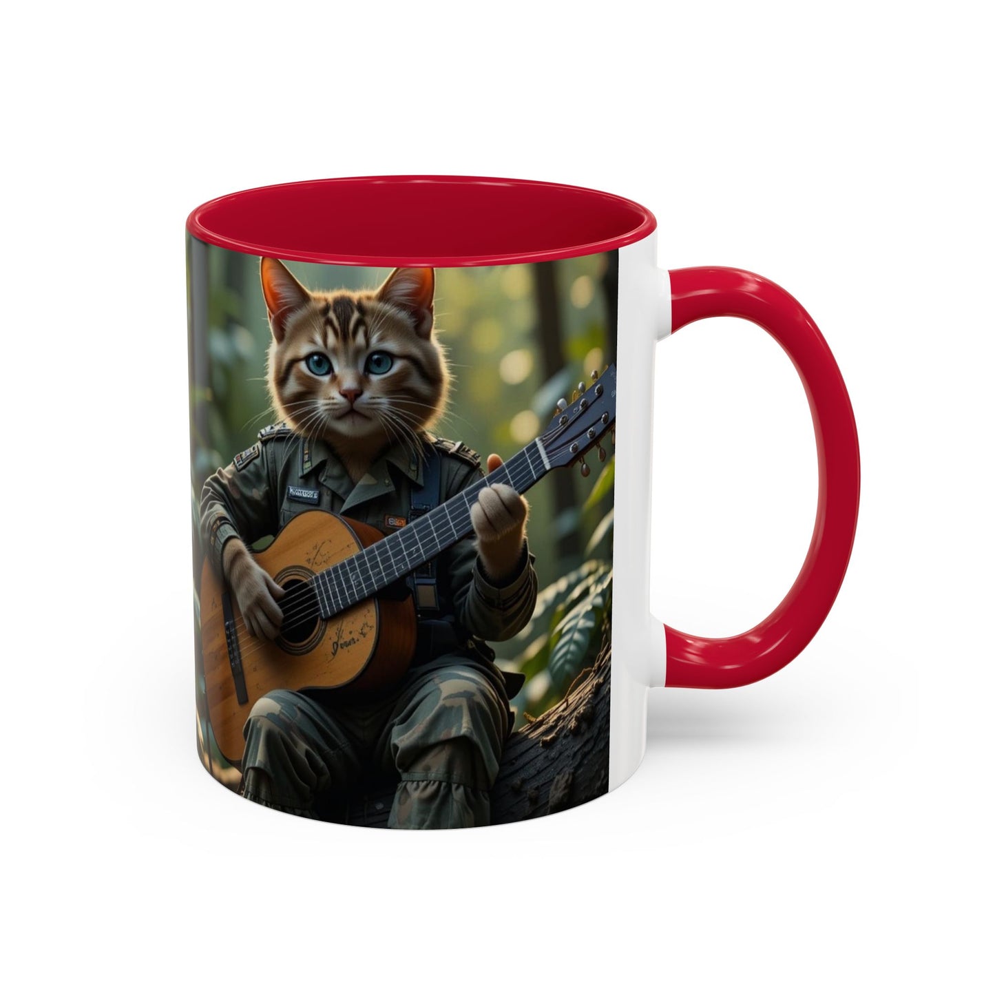 Taza de café con gato tocando la guitarra – Regalo divertido para amantes de la música y los gatos (11 oz y 15 oz)