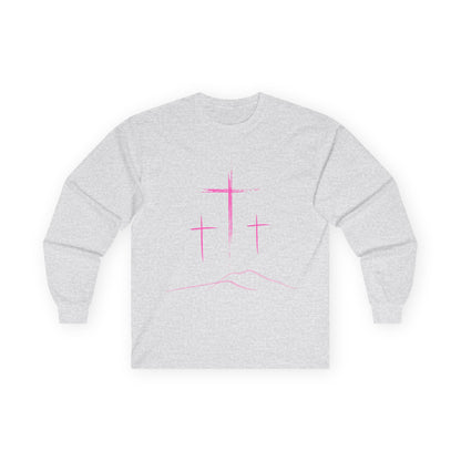 Long Sleeve Tee - Minimal 3 Pink Cross Design