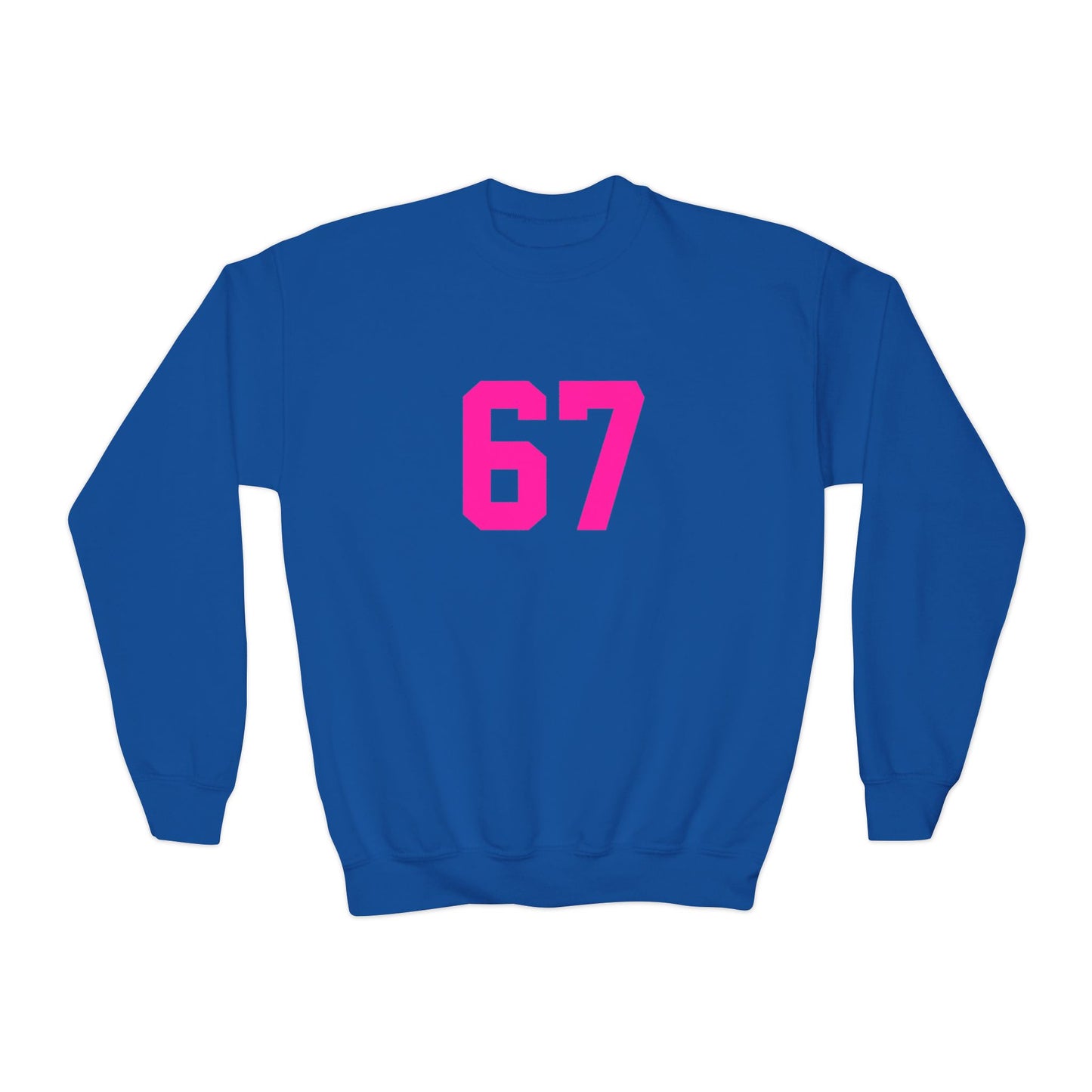 Youth Pink Number 67 Crewneck Sweatshirt, Meme Design