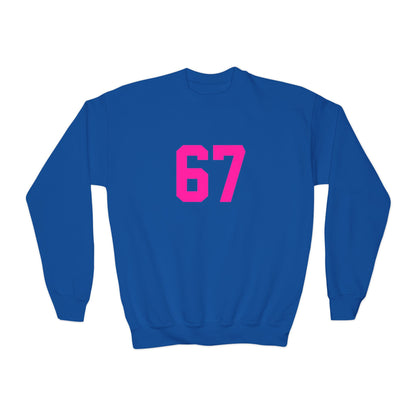 Youth Pink Number 67 Crewneck Sweatshirt, Meme Design
