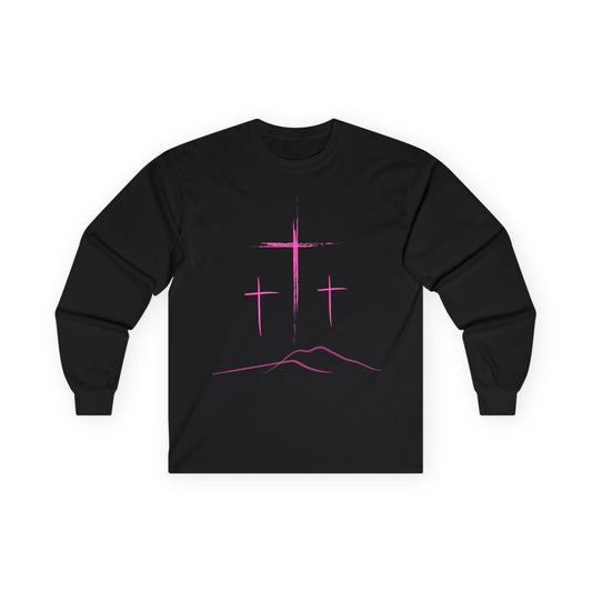 Long Sleeve Tee - Minimal 3 Pink Cross Design