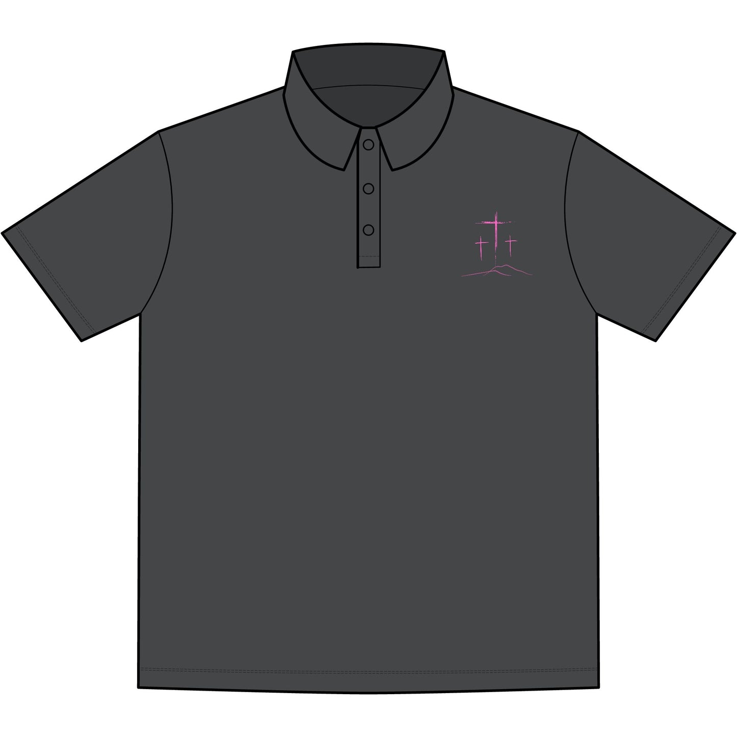 Men's 3 Pink Crosses -  Jersey Polo Shirt — Embroidered Chest (Great looking)