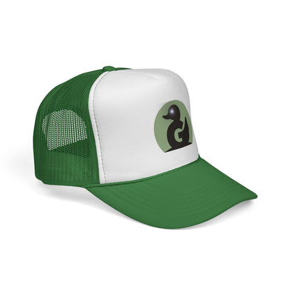 Green Duck Media Trucker Hat - Black & White Logo Cap, with shinny eye
