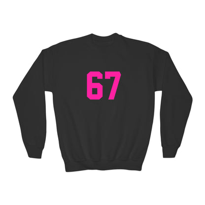 Youth Pink Number 67 Crewneck Sweatshirt, Meme Design
