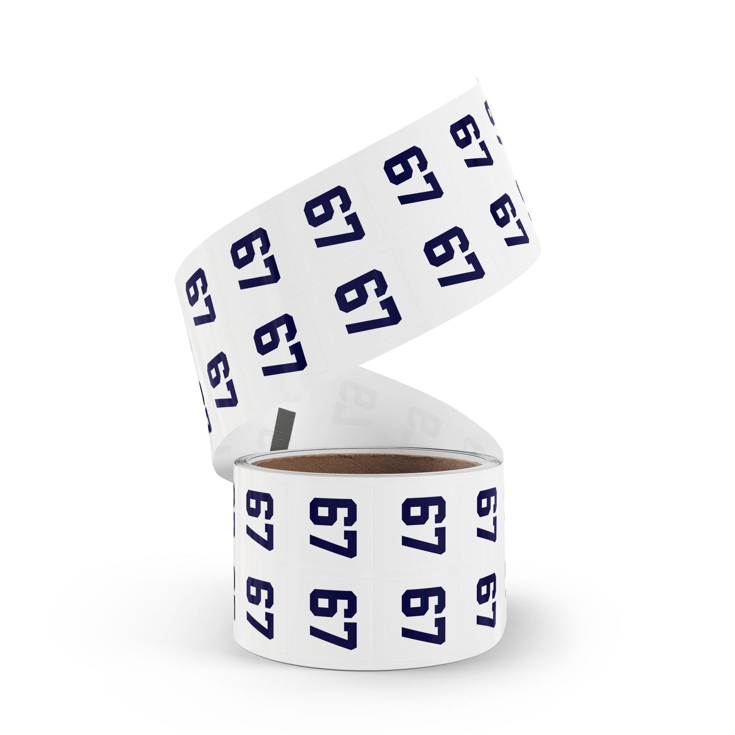 Number 67 Meme Square Sticker Rolls — Custom Sports Jersey Decal Labels