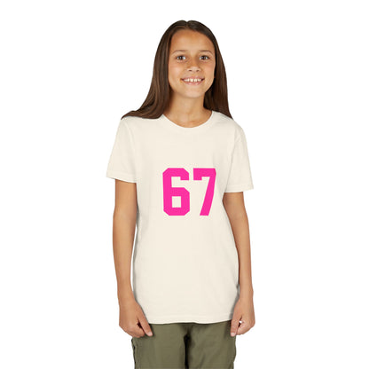 Youth Tee — Bold Pink "67" Number Sports Shirt, meme