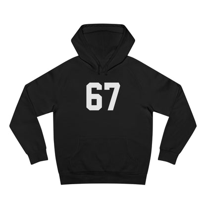 Sudadera unisex con capucha Adult 67 meme – Logotipo icónico en la espalda, ribete negro, detalle brillante en los ojos | Ajuste suave de primera calidad