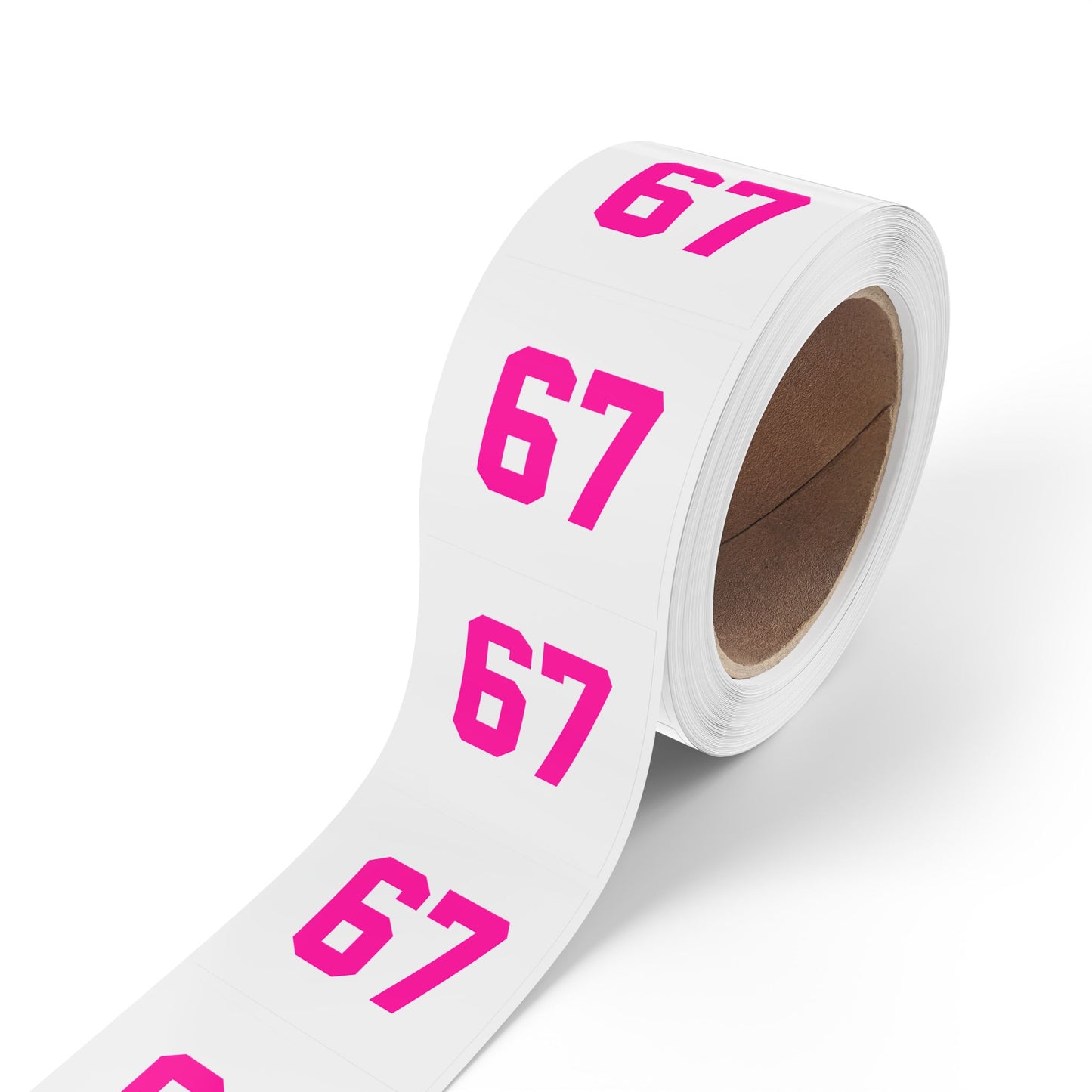 PINK - Number 67 Meme Square Sticker Rolls — Custom Sports Jersey Decal Labels