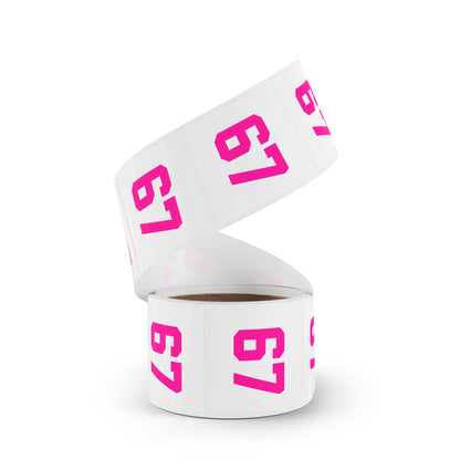PINK - Number 67 Meme Square Sticker Rolls — Custom Sports Jersey Decal Labels