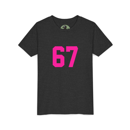 Youth Tee — Bold Pink "67" Number Sports Shirt, meme