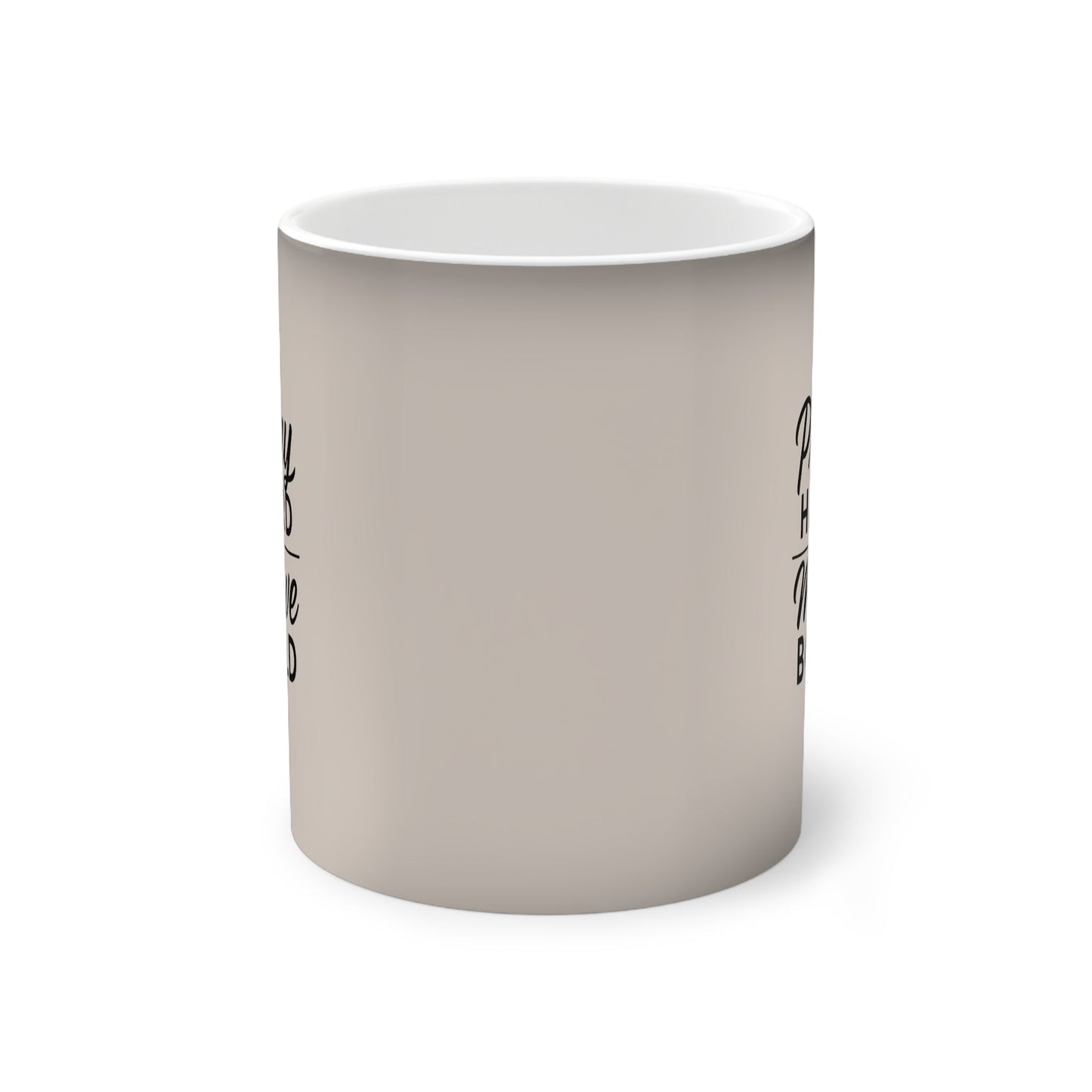 Pray Hard Move Bold inspirational ceramic coffee mug with stylish typography and comfortable handle