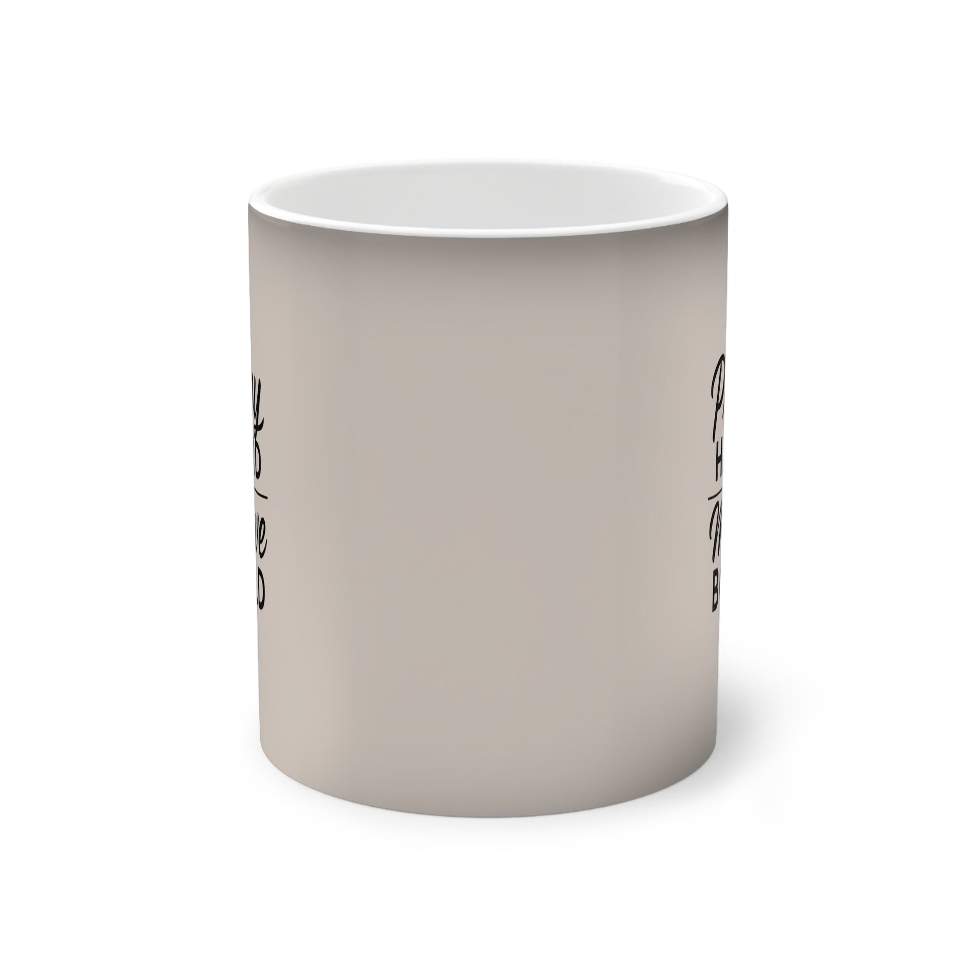 Pray Hard Move Bold inspirational ceramic coffee mug with stylish typography and comfortable handle