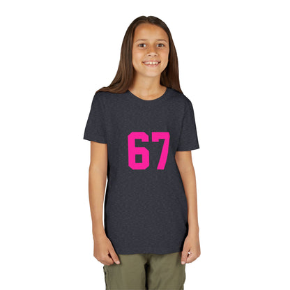 Youth Tee — Bold Pink "67" Number Sports Shirt, meme