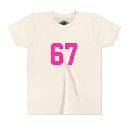 Youth Tee — Bold Pink "67" Number Sports Shirt, meme