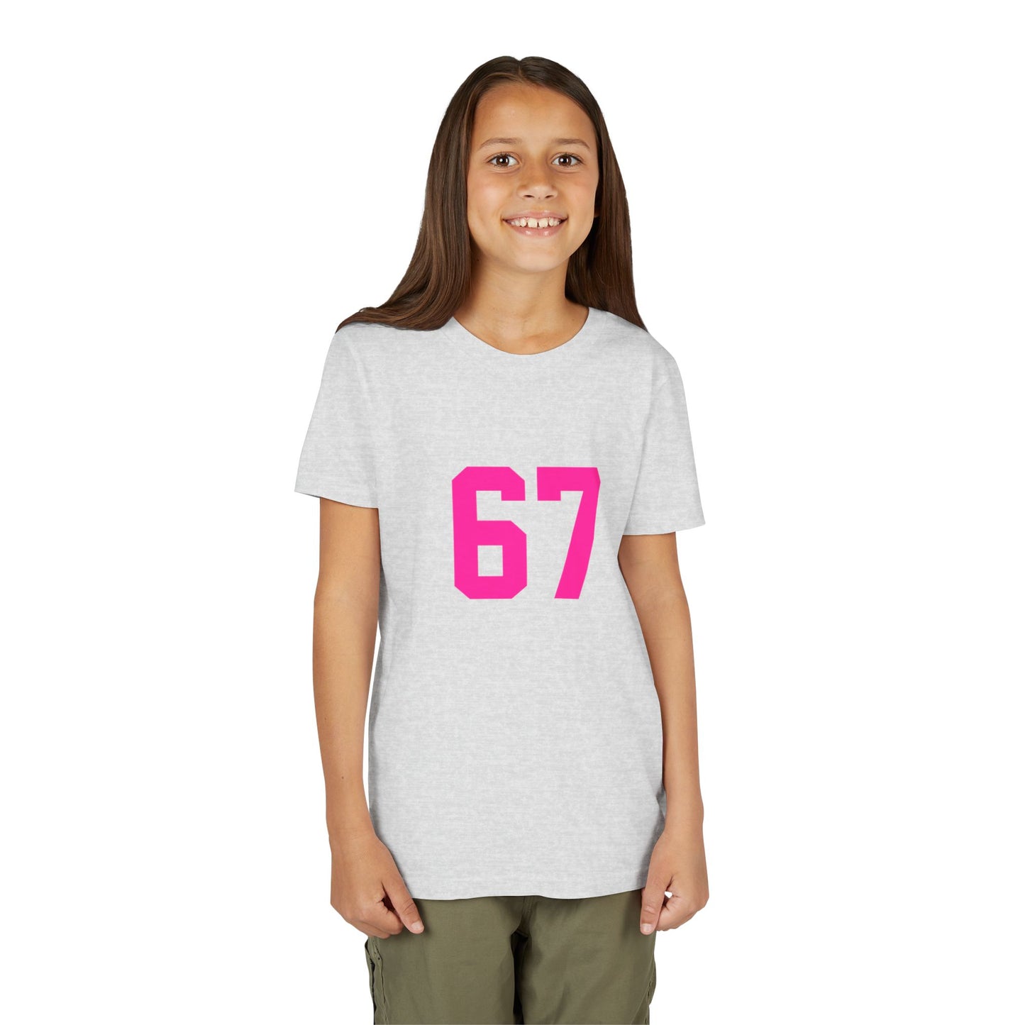 Youth Tee — Bold Pink "67" Number Sports Shirt, meme