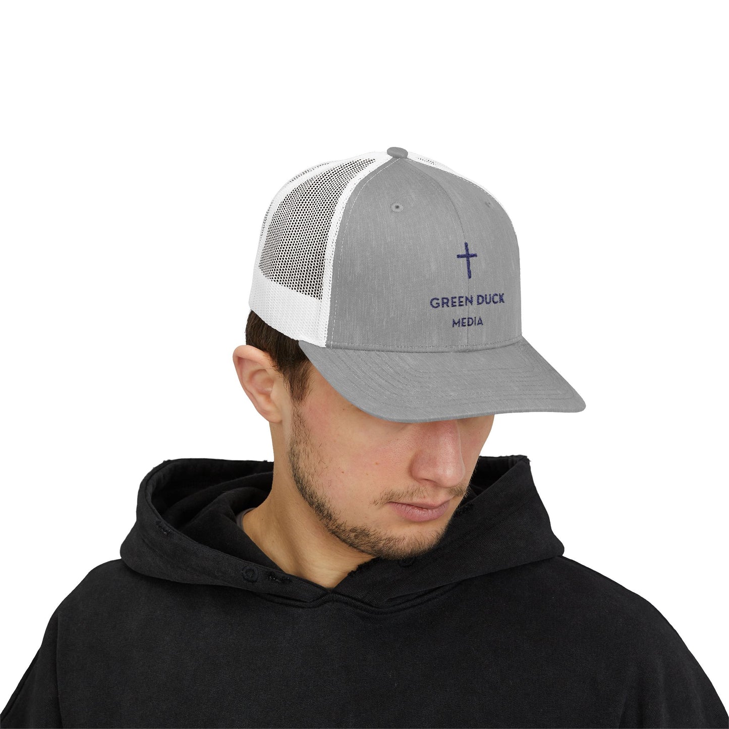 Cross Logo Trucker Hat - Green Duck Media Faith Collection
