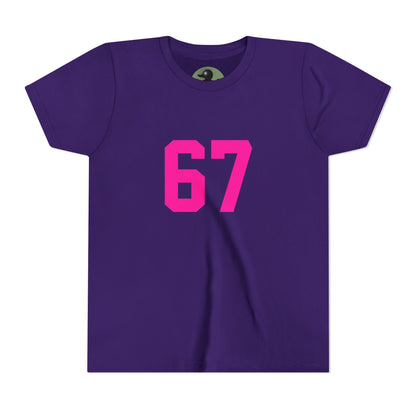 Youth Tee — Bold Pink "67" Number Sports Shirt, meme