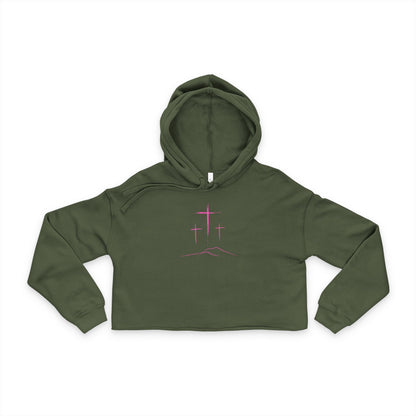 3 Pink Crosses, Cropped Hoodie — Christian Women's Crop Top