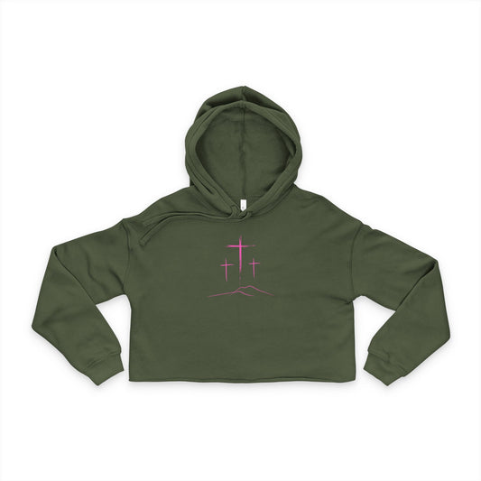 3 Pink Crosses, Cropped Hoodie — Christian Women's Crop Top