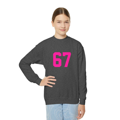 Youth Pink Number 67 Crewneck Sweatshirt, Meme Design