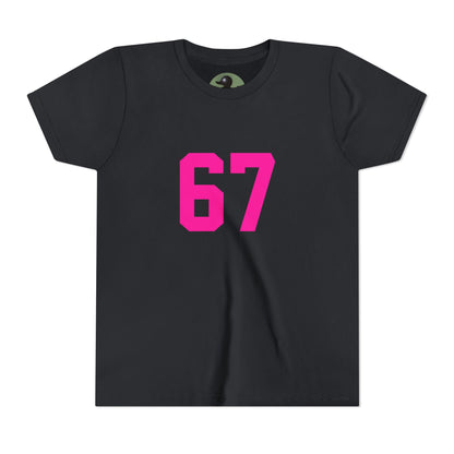Youth Tee — Bold Pink "67" Number Sports Shirt, meme