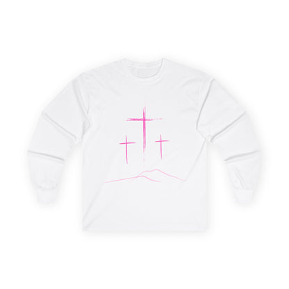 Long Sleeve Tee - Minimal 3 Pink Cross Design