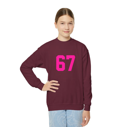 Youth Pink Number 67 Crewneck Sweatshirt, Meme Design
