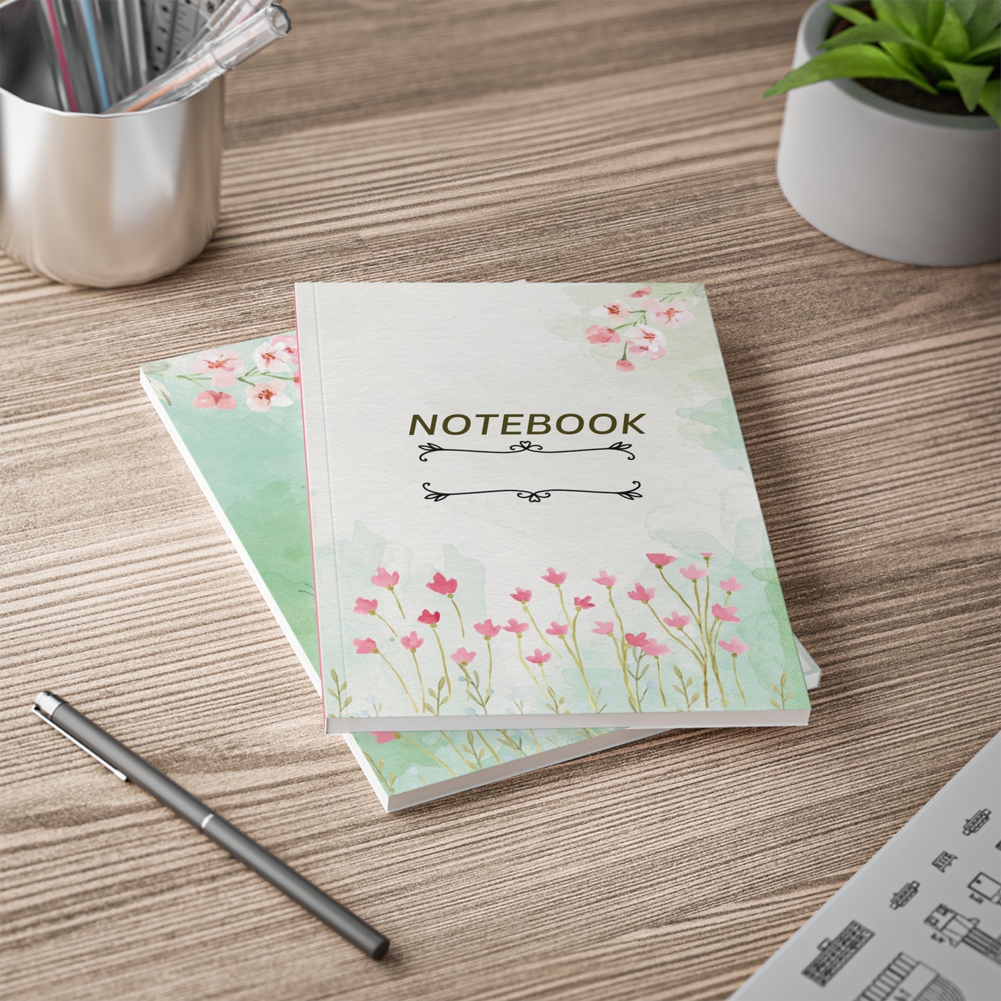 Floral Softcover Notebook, Journal, Gift for Students, Writing Journal, Butterfly Decor, Floral Theme, Compact A5 Size