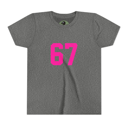 Youth Tee — Bold Pink "67" Number Sports Shirt, meme