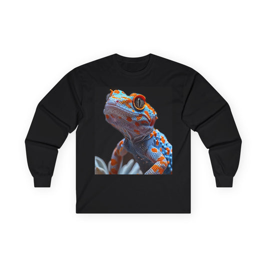 Long Sleeve T-Shirt - Black Shirt Bright Colors with Lizard