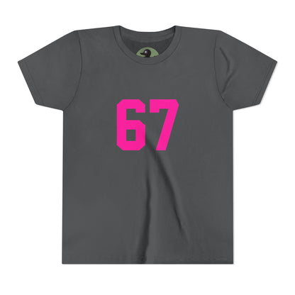 Youth Tee — Bold Pink "67" Number Sports Shirt, meme