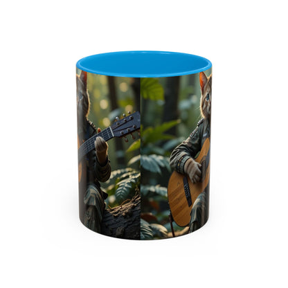 Taza de café con gato tocando la guitarra – Regalo divertido para amantes de la música y los gatos (11 oz y 15 oz)