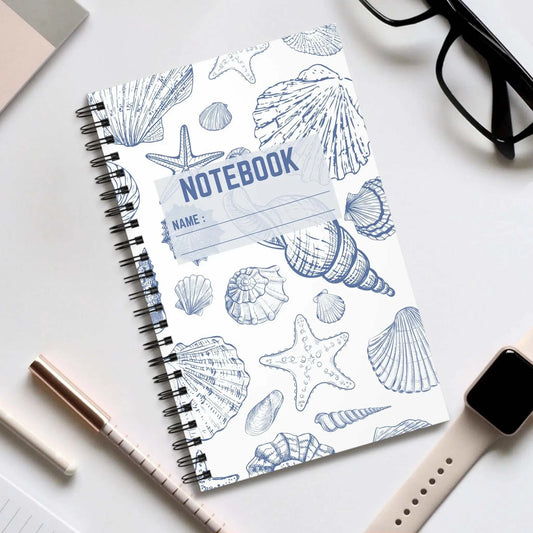 Nautical journal spiral notebook with seashell design and ruled pages for beach lovers